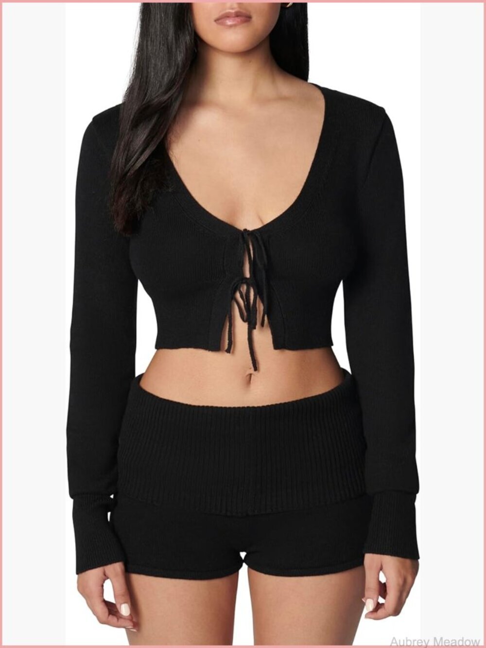 Cropped Fitted Sweater Cardi with Front Tie Closures